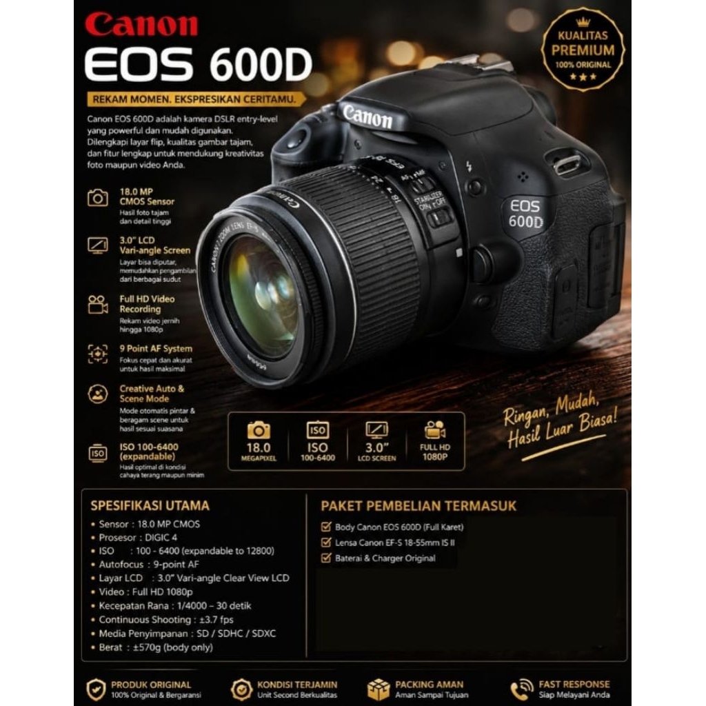 CANON DSLR 600D LENSA KIT
