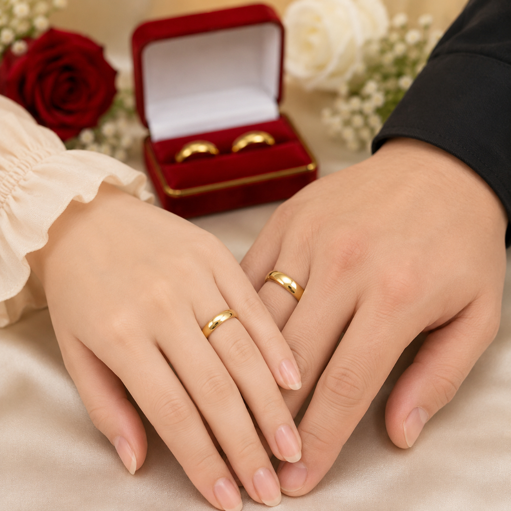 Cincin Couple Polos Lapis Emas Muda Fashion Style Pasangan Pria&Wanita