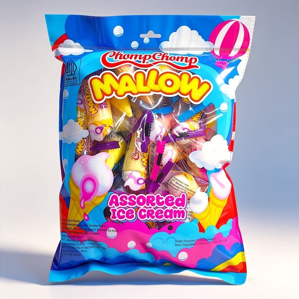 ChompChomp Mallow ASSORTED ICE CREAM [1 BAG : 24 x 4g] - Marshmallow Isi Jeli Bentuk Es Krim Camilan
