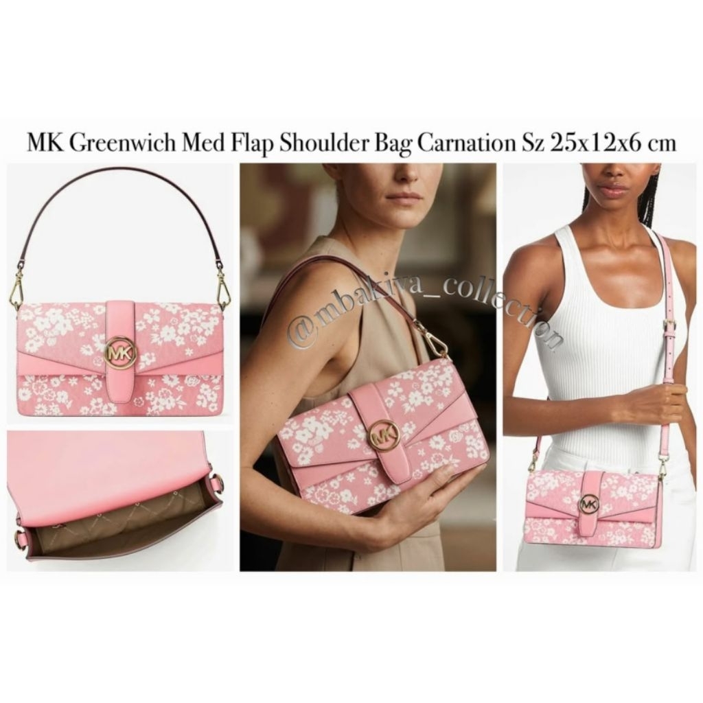 MK Greenwich Med Flap Shoulder Bag Carnation