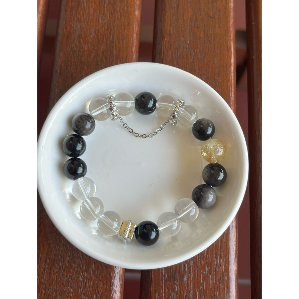 Grlang Duo Bao obsidian citrine clear quartz