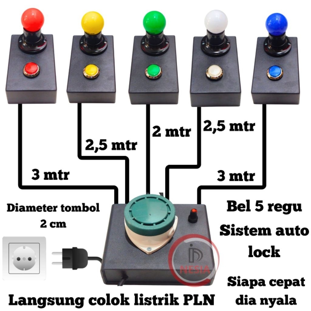 Bel cerdas cermat 5 regu AUTOLock bel cerdas cermat 5 tim bel cerdas cermat 5 grup tombol 20 mm