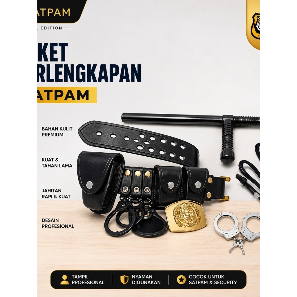 PERLENGKAPAN SATPAM, LENGKAP - SABUK KOPEL  SATPAM DOP SET, PENTUNGAN T, Borgol & Peluit