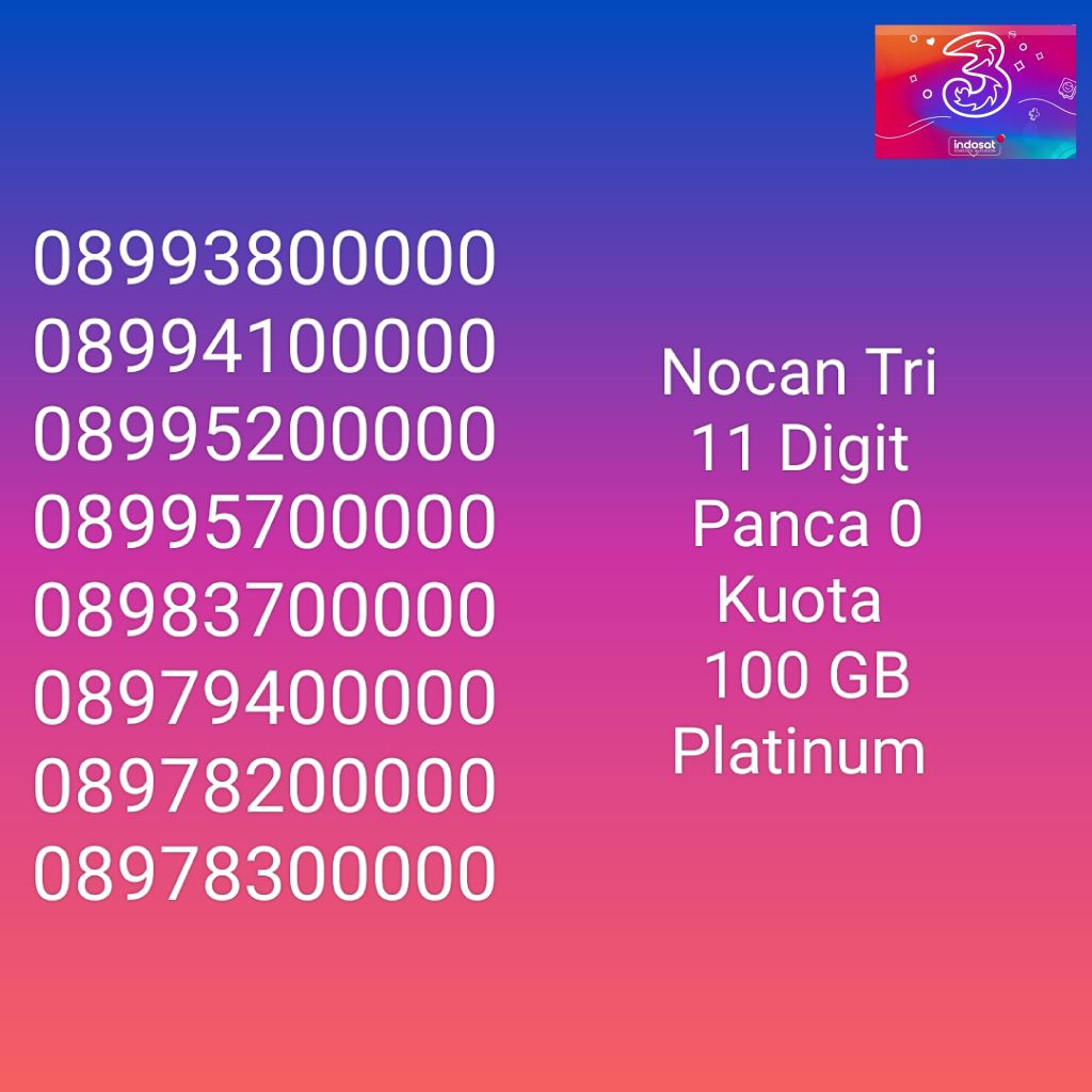 BUKAN NOMOR PLATINUM ATAU GOLDEN Nomor Cantik Nocan 11 Digit Panca 0 Kartu Perdana Tri Three REGULER