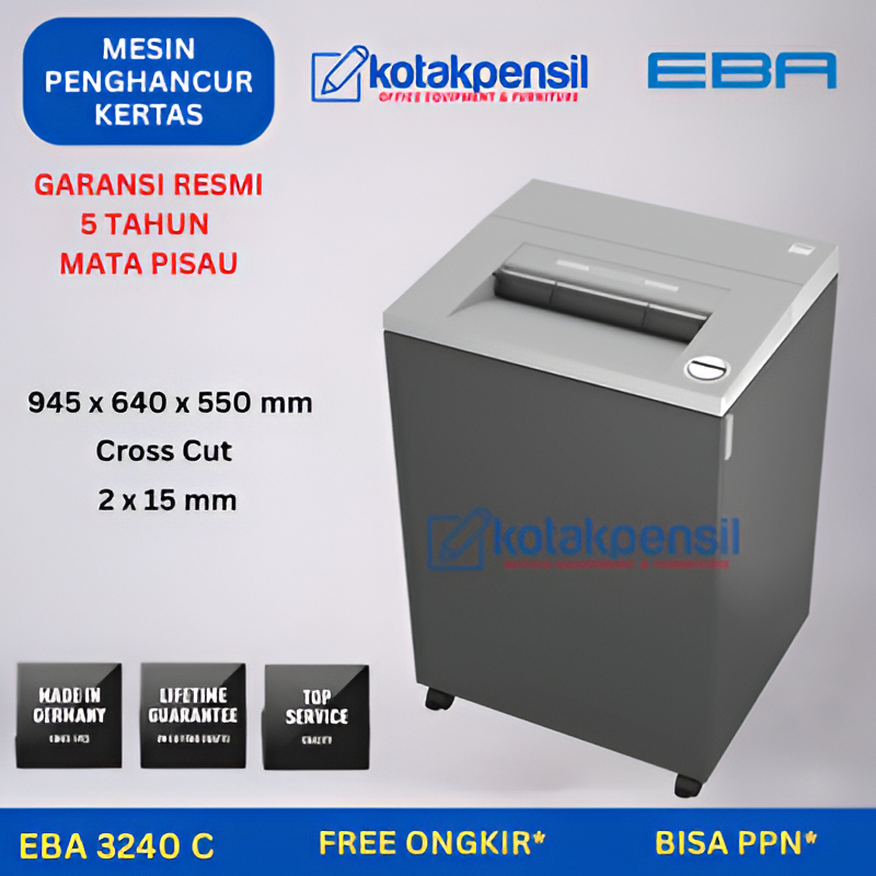 Mesin Penghancur Kertas EBA 3240 C | Paper Shredder Cross Cut | Penghancur Kertas 165 Liter