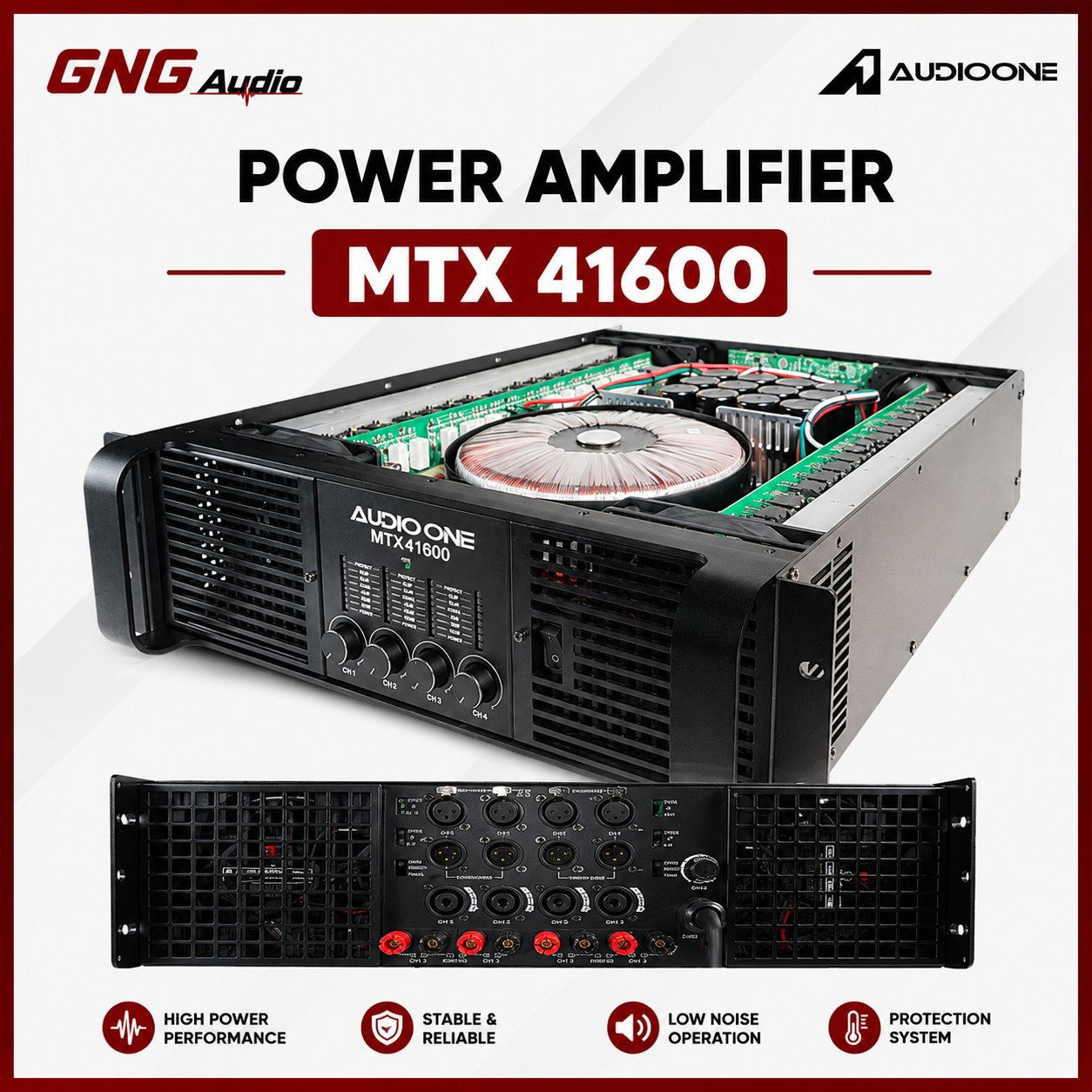 Power Amplifier AUDIOONE MTX41600 | 4 Channel High Power Subwoofer Speaker I GNG AUDIO