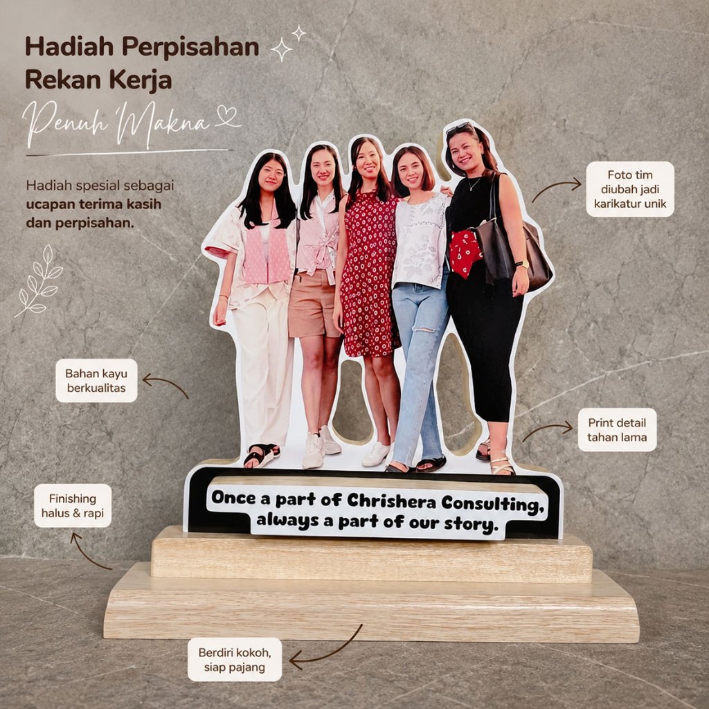 Hadiah Perpisahan Rekan Kerja Custom Foto Kenang-Kenangan Farewell Gift Hiasan Meja Kantor Premium