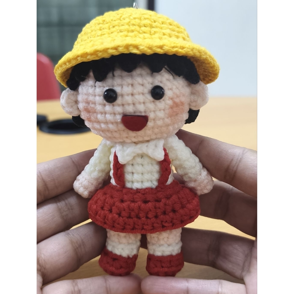 Keychain / Bagcharm rajut Chibi Maruko Chan / Boneka Amigurumi Chibi Maruko Chan