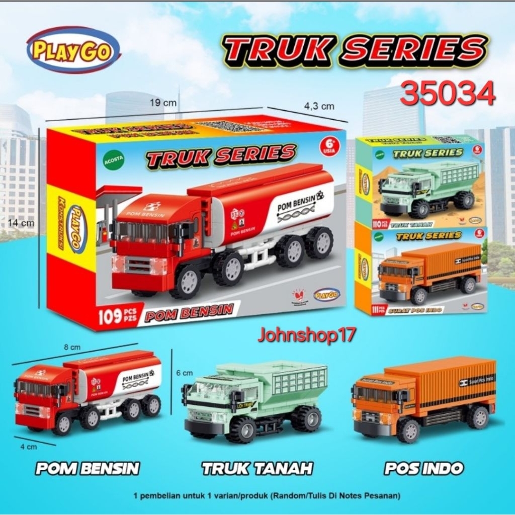 Mainan Edukasi Anak Lego Playgo Vespa 35032 / Police Station 35016 / Truk Series 35034 / Mobil Retro
