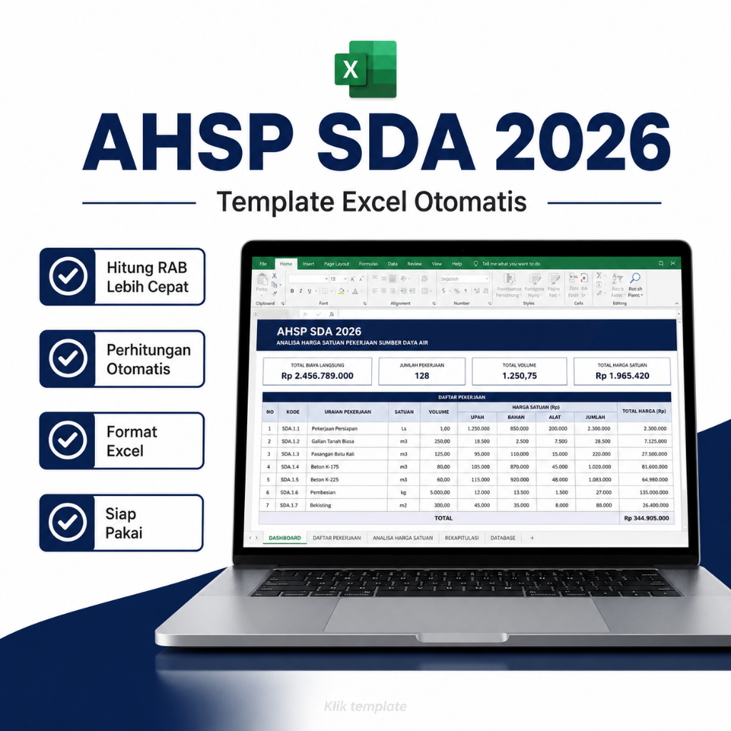 Template AHSP SDA 2026 Excel Profesional | Analisa Harga Satuan Pekerjaan Sumber Daya Air Hitung RAB