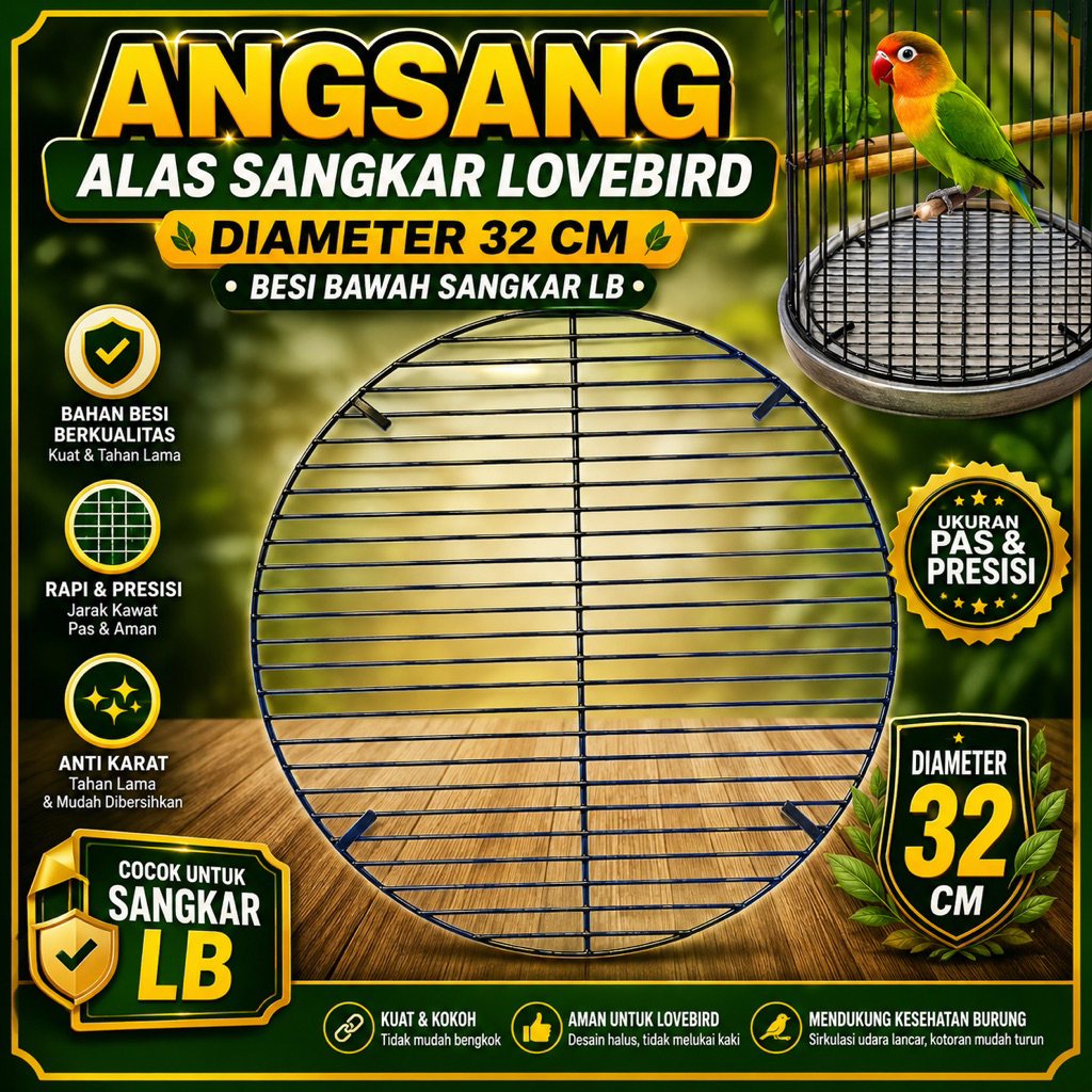 Angsang Lovebird Diameter 32cm / Alas Sangkar LB Besi / Jeruji Bawah Sangkar Lovebird Anti Karat