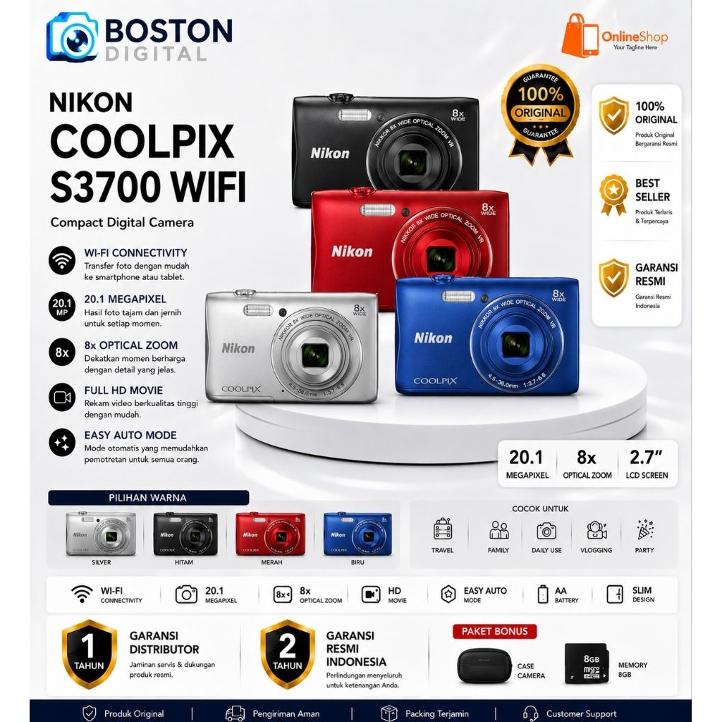 NIKON COOLPIX S3700 / CAMERA NIKON S3700 / CAMERA DIGITAL NIKON COOLPIX S3700 WIFI