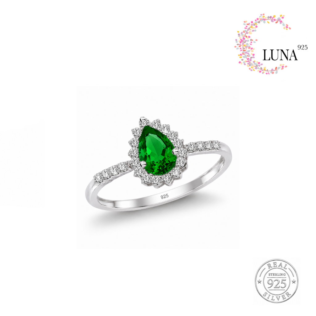 LUNA Perhiasan Wanita - Cincin Batu Pear Warna 4x6 Perak Asli - Silver 925