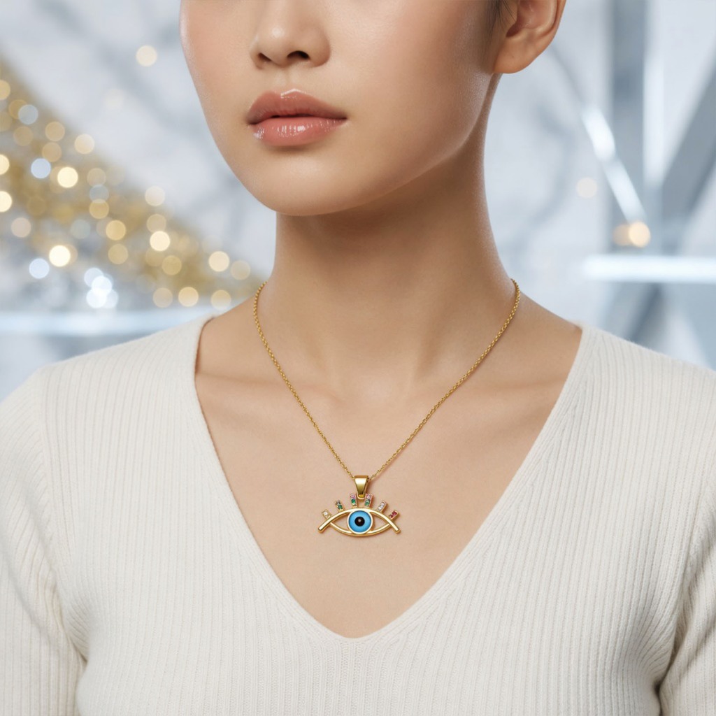 Kalung Liontin Mata Biru Emas Fashionable Kalung Rantai Adjustable Kalung Trendy KL-2136