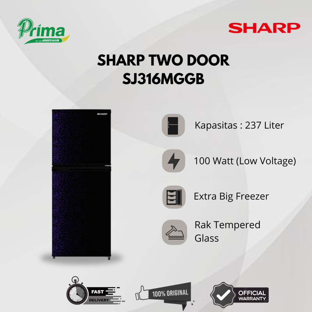SHARP SJ316MGGB KULKAS 2 PINTU GARANSI NEW
