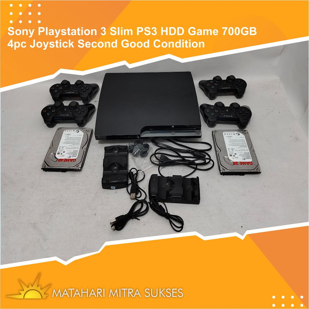 Sony Playstation 3 Slim PS3 HDD Game 700GB  4pc Joystick Second Good Condition