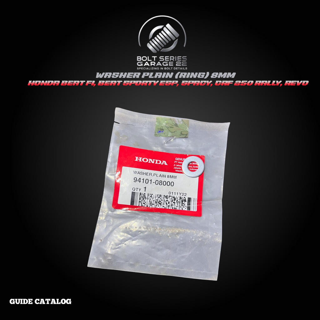 Washer Plain Ring 8mm 94101-08000 Honda BeAT FI, BeAT Sporty eSP, Spacy, CRF 250 Rally, Revo