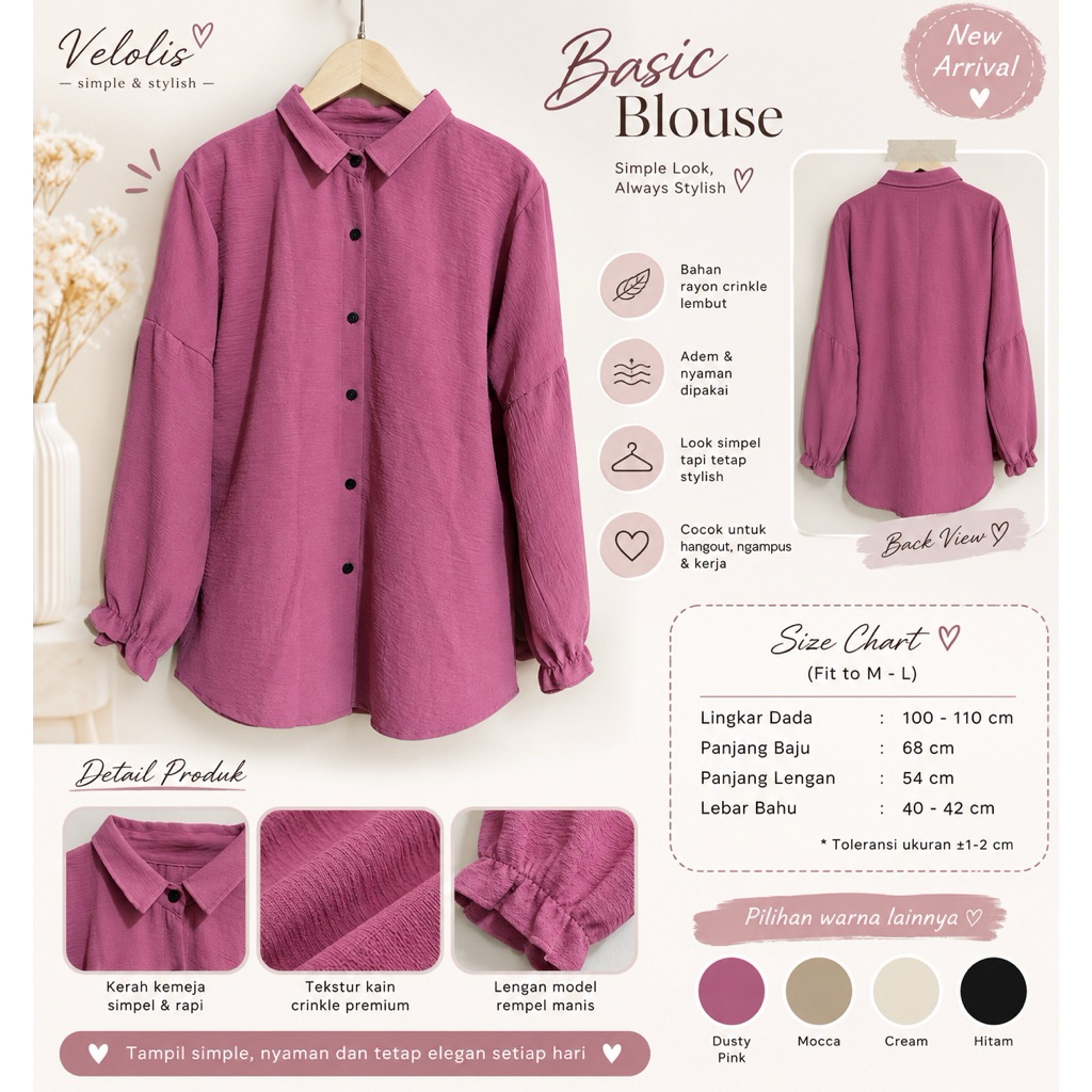 Prelove!! Kemeja Wanita Lengan Panjang Ungu Fuchsia Casual Kekinian