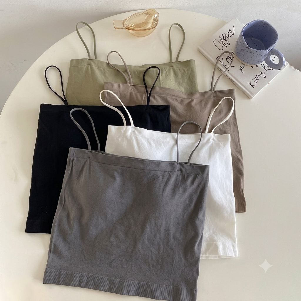 Tank Top Bra Basic Wanita Panjang / Tanktop Square Tali Spaghetti