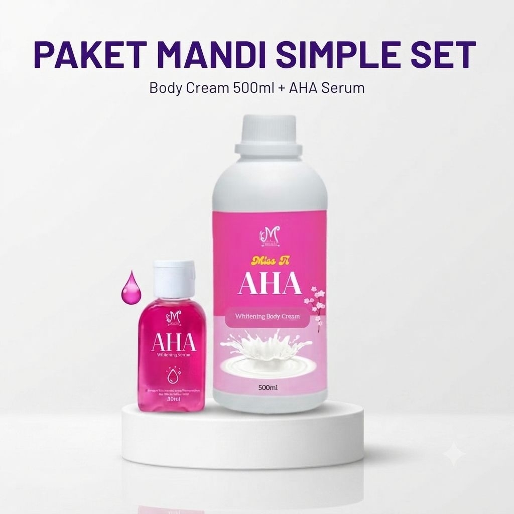 PAKET Whitening body cream 500ml + AHA Serum pink 30ml Paket body bleaching botol BPOM