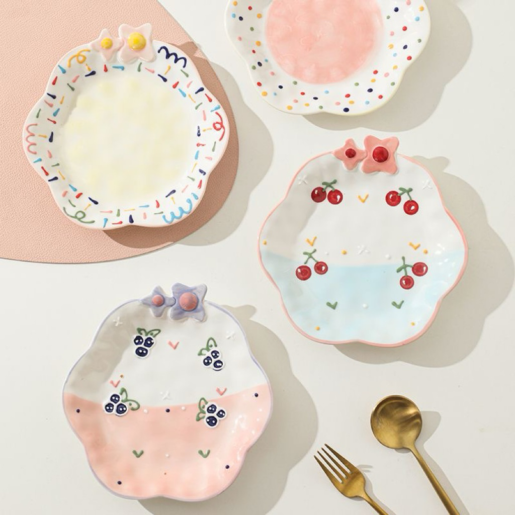 HOVENYA - Plate Aesthetic / Piring Keramik Lucu | Cute  Aesthetic Ceramic Plate | Dessert Plate | Sn