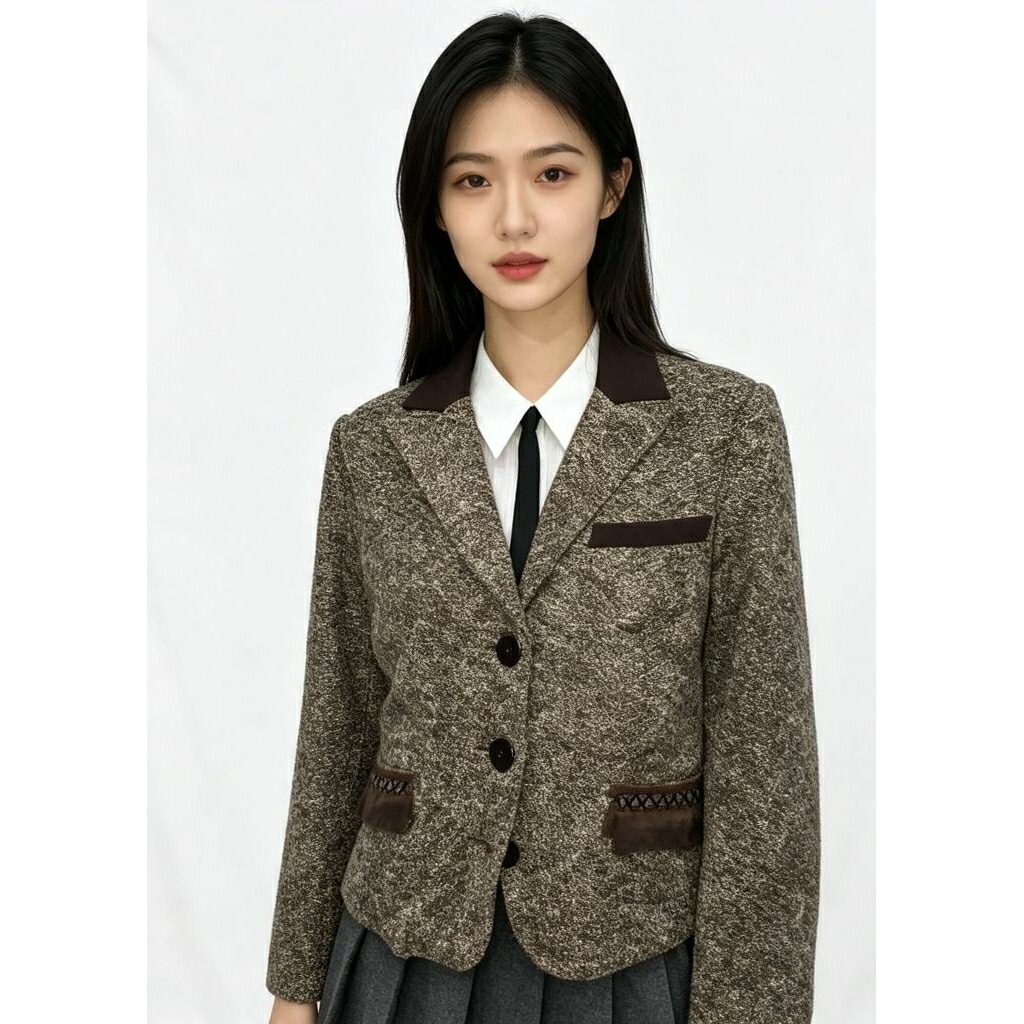 (NEW WITH TAG) ELLE TWEED BLAZER CROP OUTER JACKET KOREA ORIGINAL STORE INDO