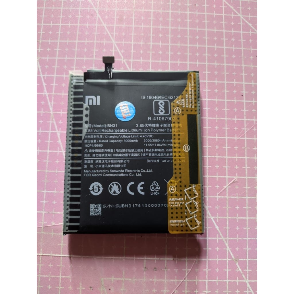 Baterai BN31 (MINUS) untuk Xiaomi Redmi Note 5a/Prime - Redmi S2 - MiA1 - Mi5X