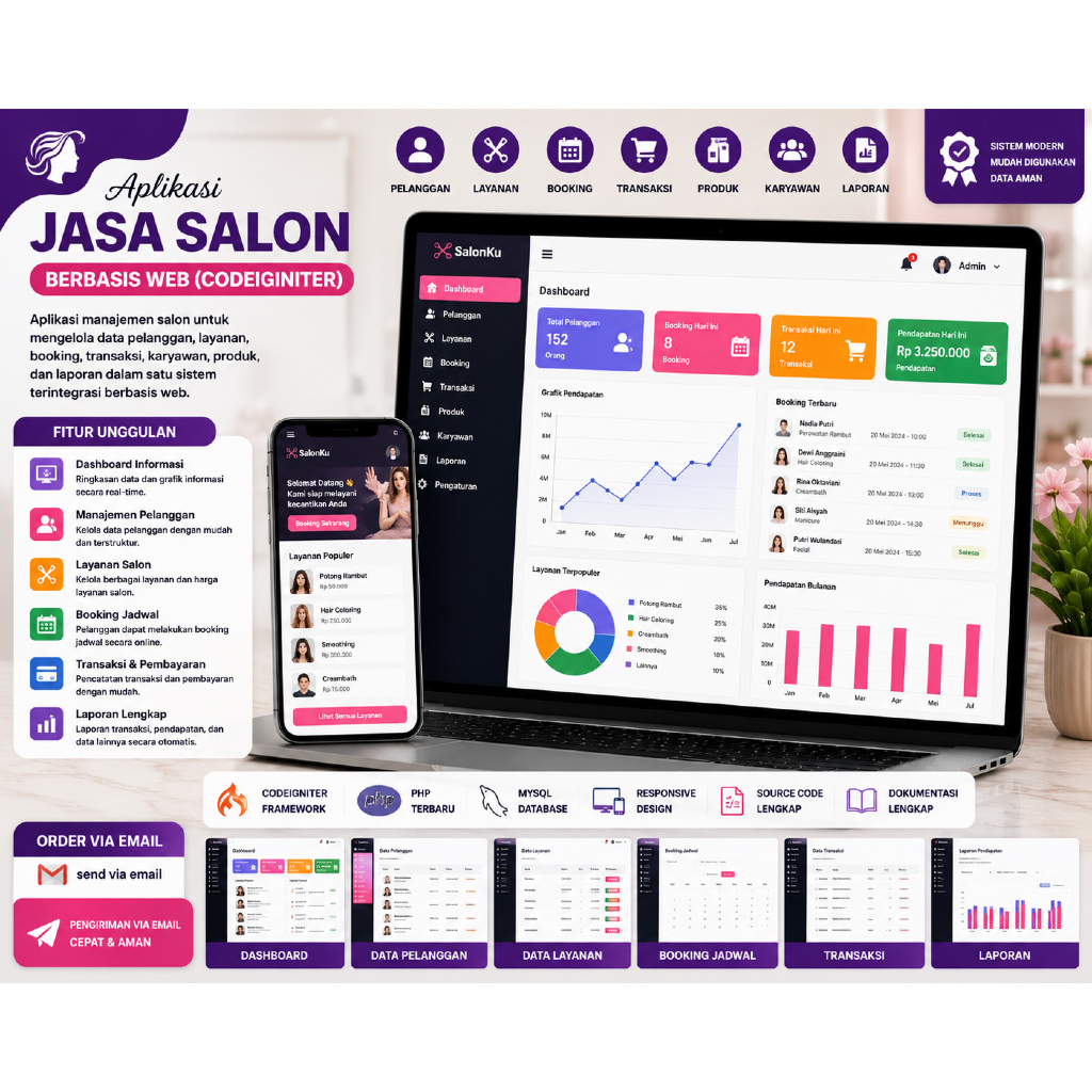 Aplikasi Jasa Salon Berbasis Web CodeIgniter | Source Code Sistem Manajemen Salon & Booking Layanan