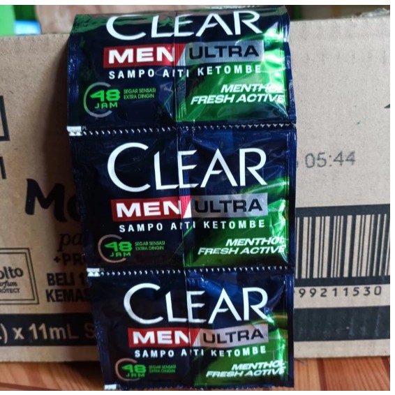 3 Renteng CLEAR Shampoo Sachet Anti Ketombe Original Menthol Segar Clear Men Ultra Isi 72 Sachet