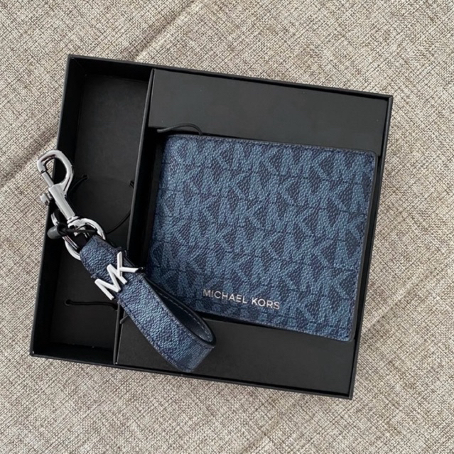 ORIGINAL 100% DOMPET PRIA MK LOGO WALLET AND KEY CHAIN GIFT SET