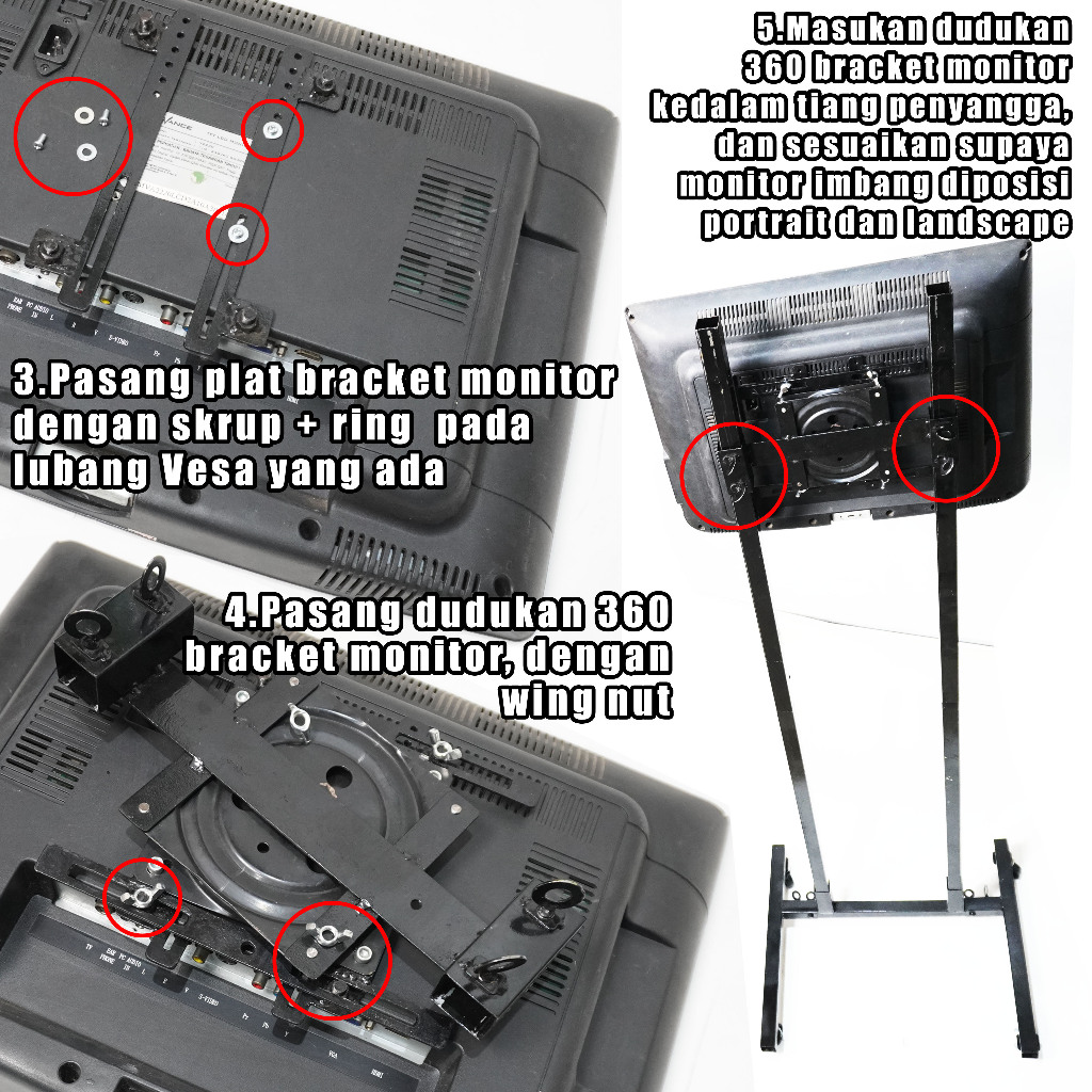 Paket Custom 2 Adjustable Standing Bracket Monitor TV 360 Putar Portrait Landscape Tablet Ipad Self 