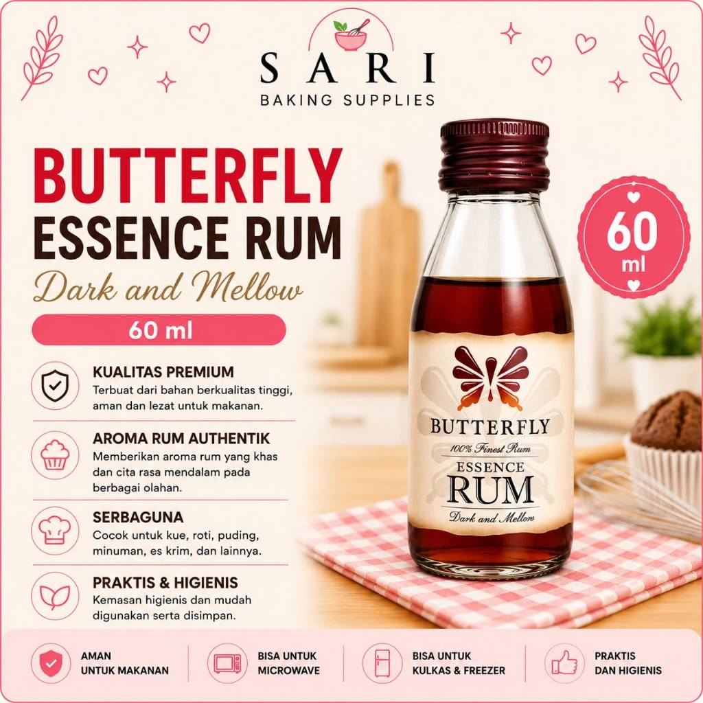 Rum Essence Butterfly Kupu-Kupu Jamaica 60 ml - Pewarna Alami untuk Makanan dan Minuman