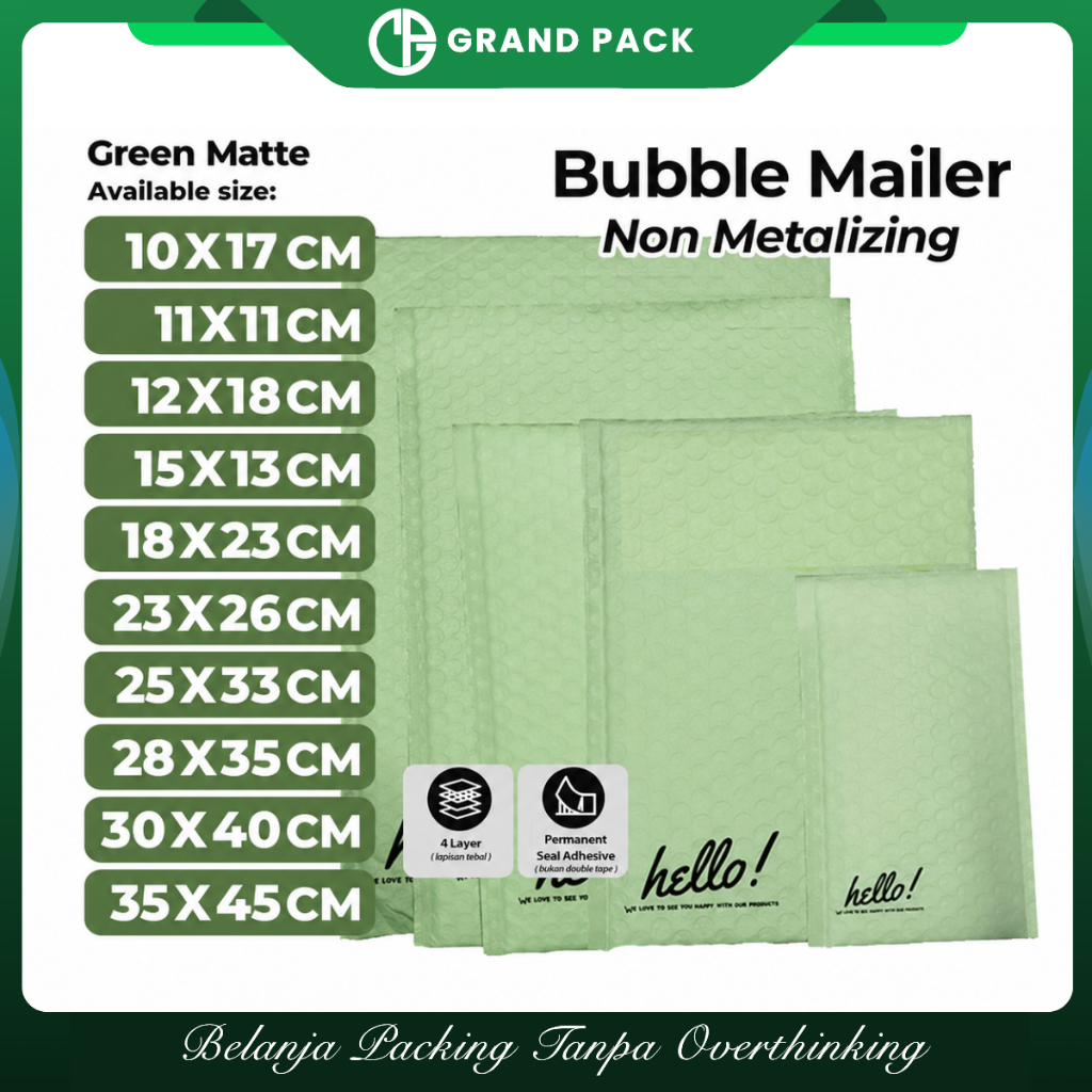 Amplop Packing Bubble Mailer Hello Series Hijau Harga Ecer Satuan Murah / Security Bag Mailer Rusfet