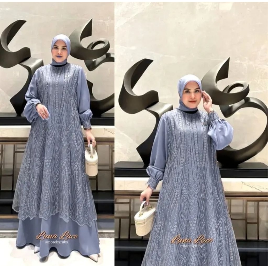 gamis hijau emerald terbaru Uk M L XL XXL Jumbo / baju lengan panjang wanita / Luna Ceruty full bruk