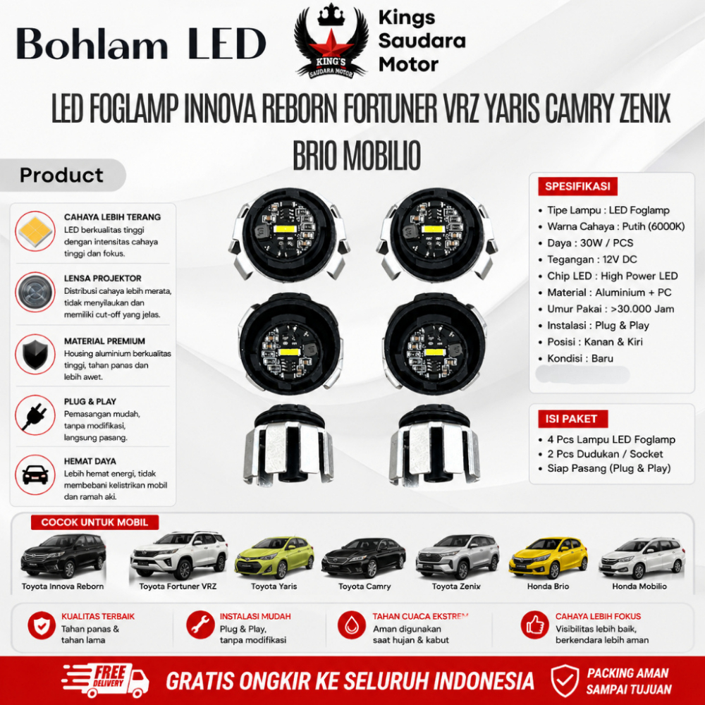 Bohlam LED / LED Foglamp Innova Reborn Fortuner VRZ Yaris Camry Zenix Brio Mobilio Best Seller