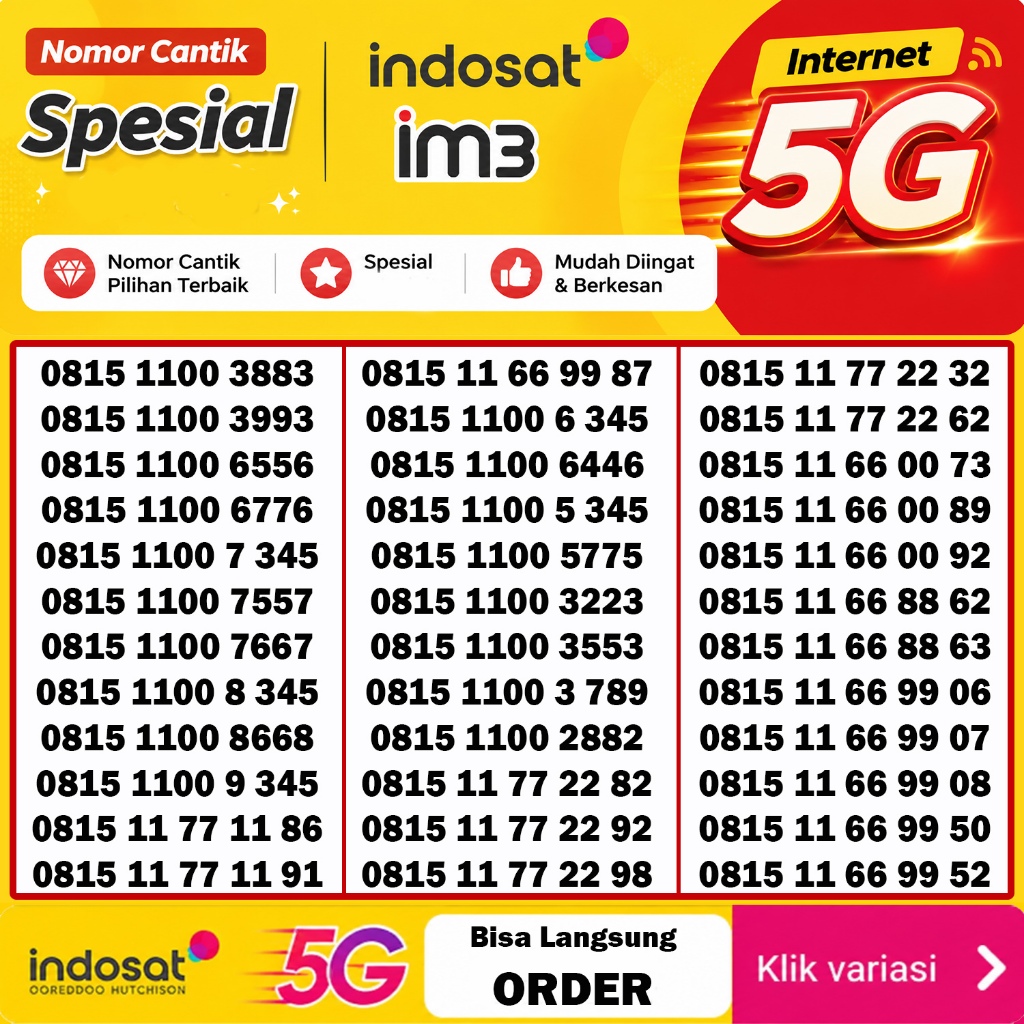 Nomor cantik Indosat Ooredoo Im3 5G Nomor cantik