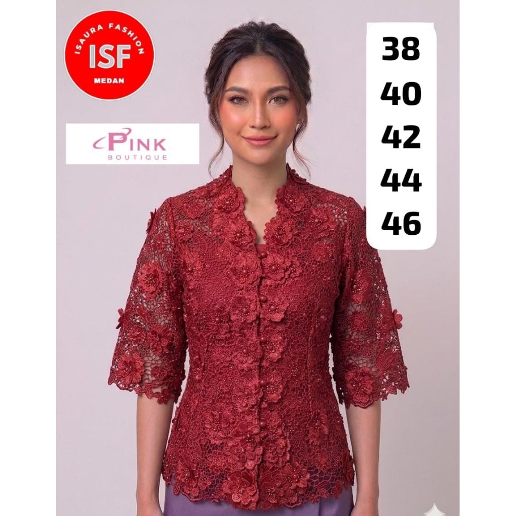 Pink Butik terbaru atasan kebaya full brokat bkk  tebal