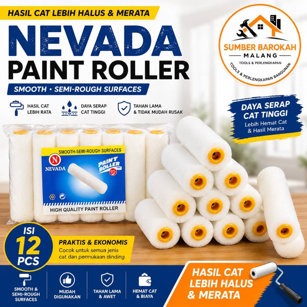 (12 pcs ) Refill Spon Kuas Roll 4 inch NEVADA Kuas Cat Roll Kecil