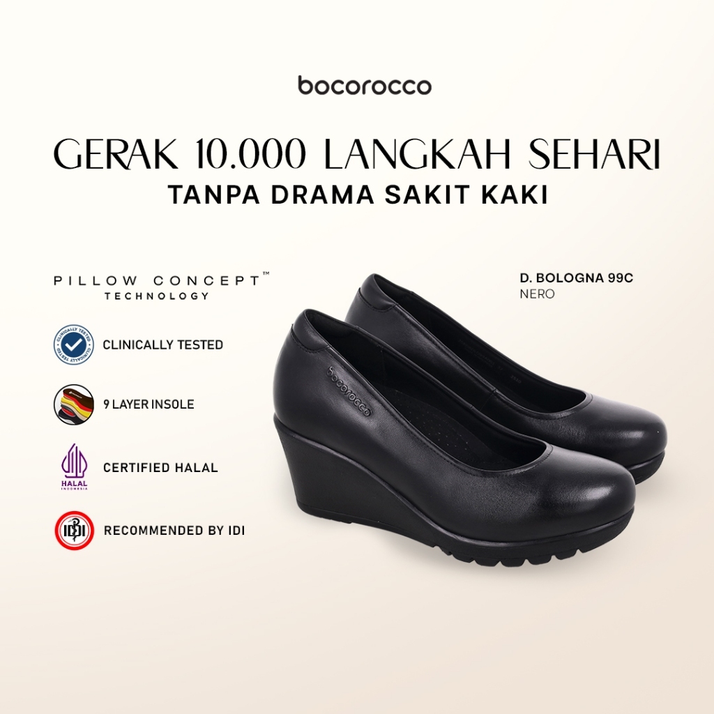 [PRE ORDER] Bocorocco D. Bologna 99 Nero - Sepatu Wedges Wanita Kulit Asli Formal Dinas Persit