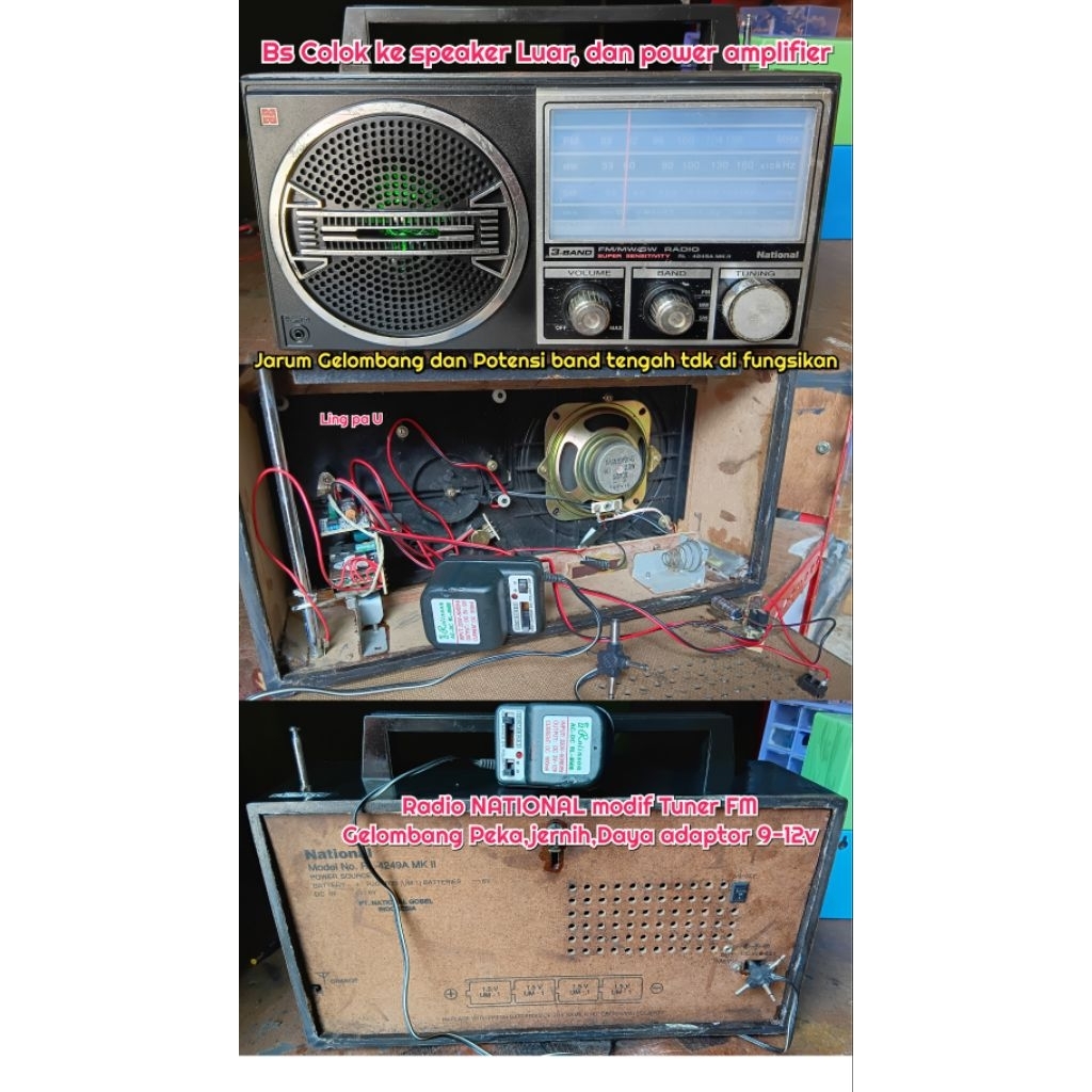 Radio NATIONAL jadul modif isi tuner FM daya adaptor normal jaya