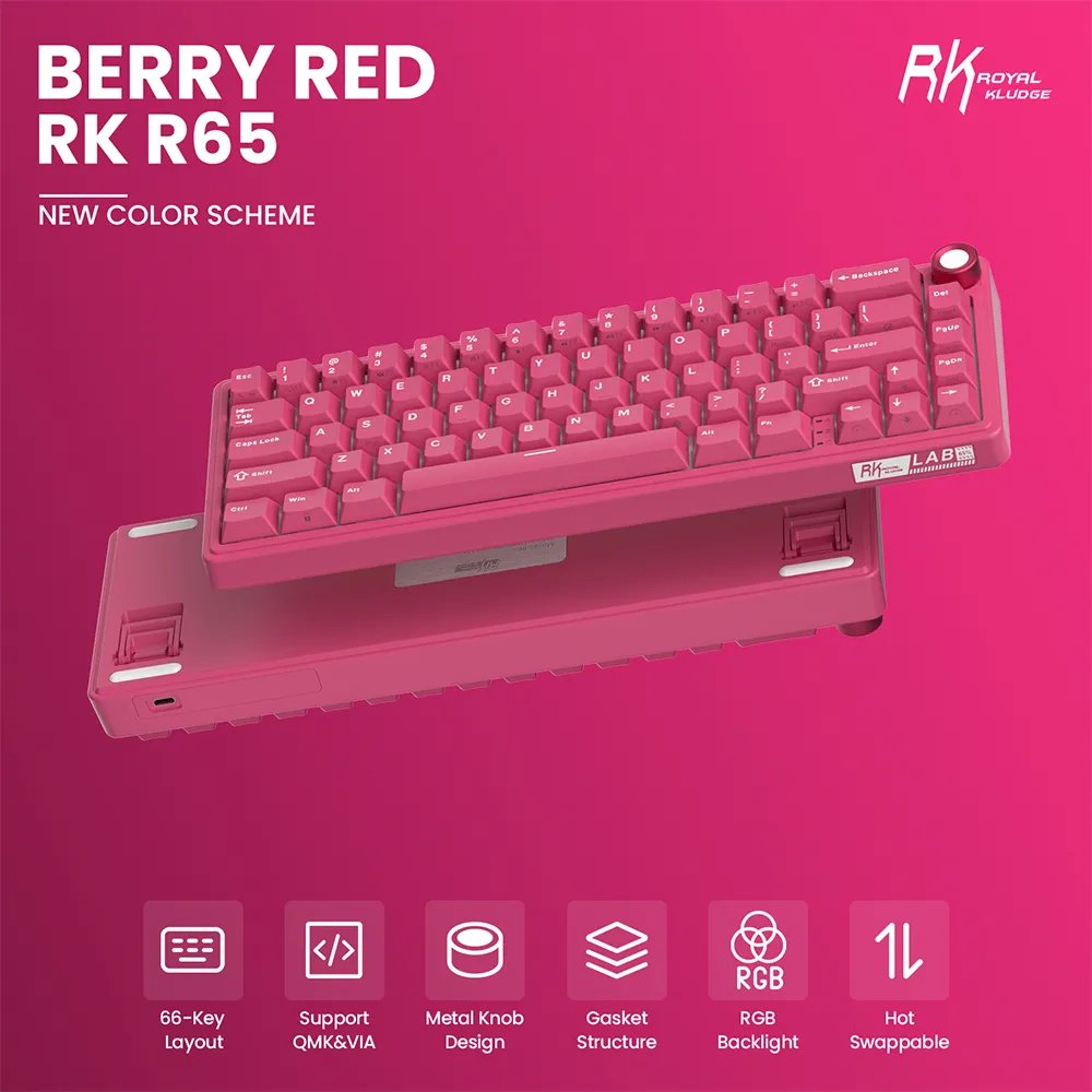 Royal Kludge RK R65 Mechanical Keyboard 65% Knob Gasket Mount RGB