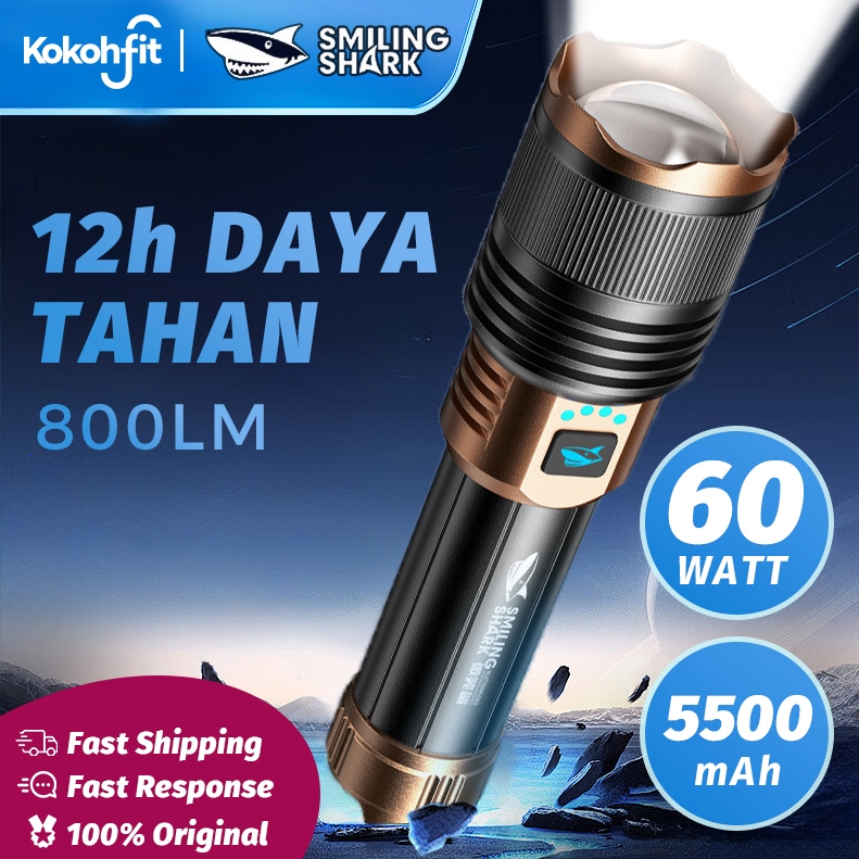 Smiling Shark Senter Aluminum Alloy Flashlight SD-5212 Laser Super Terang Portable Zoom Teleskopik M
