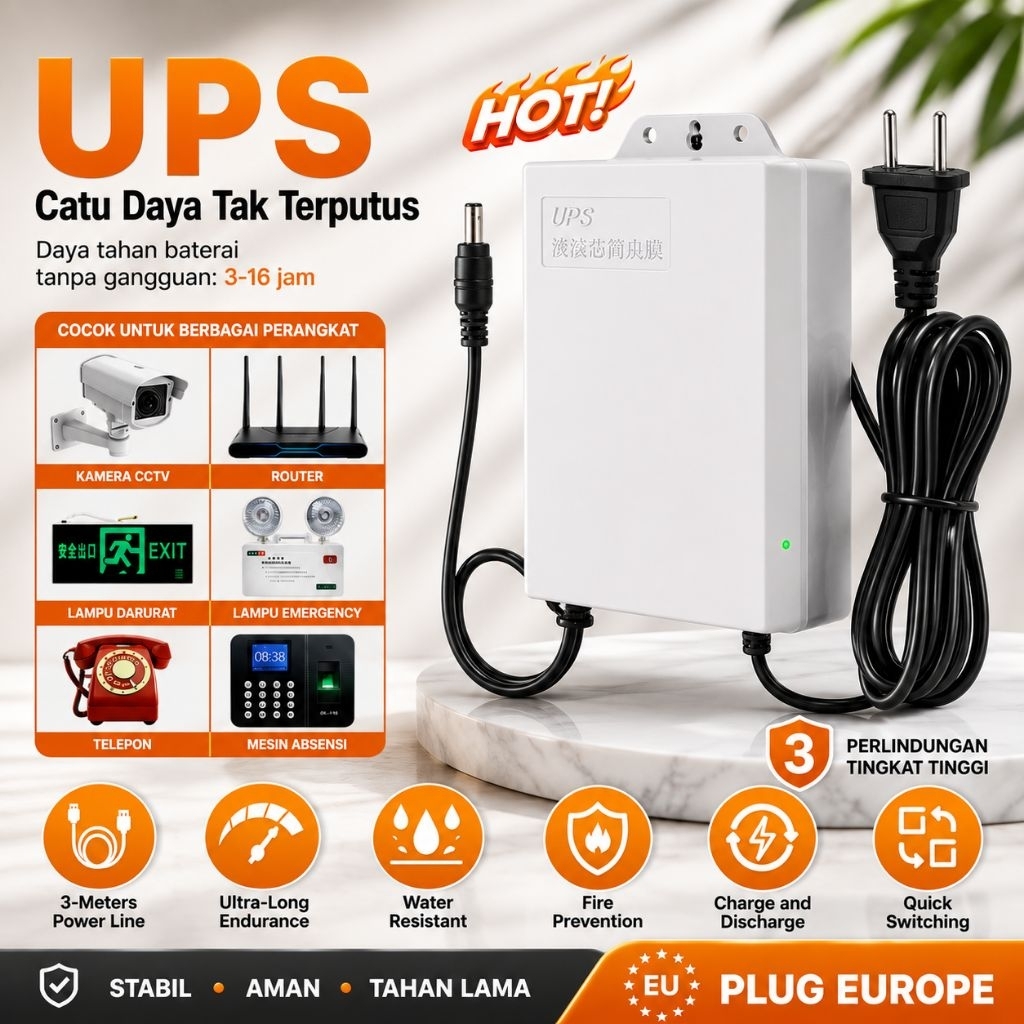 UPS Power Supply 12V Backup 3600mAh Emergency Kamera CCTV Router Alarm Lampu S360 PSU Monitoring Rut