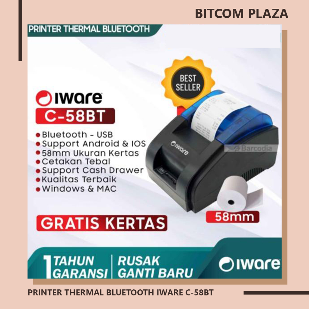 PRINTER THERMAL BLUETOOTH IWARE C-58BT 58mm / PRINTER BLUETOOTH KASIR / Printer Iware Bluetooth Roll