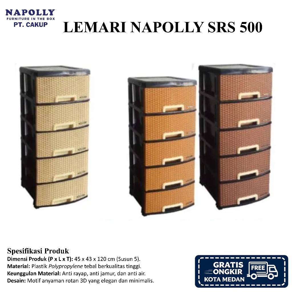 lemari rak laci napolly SRS 500 container drawer 5 laci baju pakaian plastik
