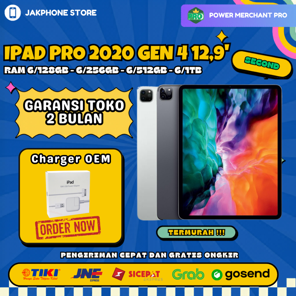(SECOND) IPAD PRO 2020 GEN 4 12,9" RAM 6GB INTERNAL 1TB 512GB 256GB 128GB GOOD CONDITION