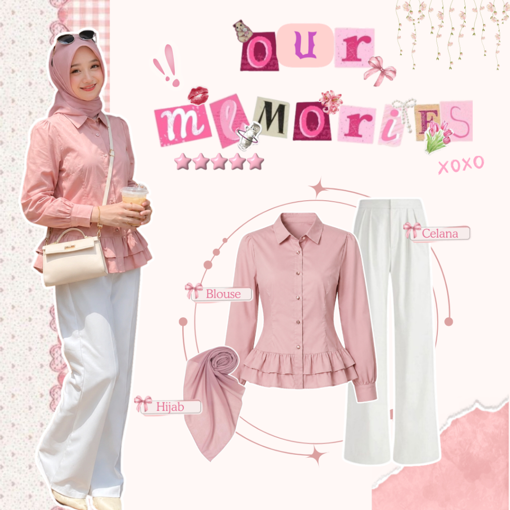 Outfit Wanita Clean Look ( Blouse Liyoura - Hijab Bella - Celana Knit ) OOTD Wanita Korean Style |YW