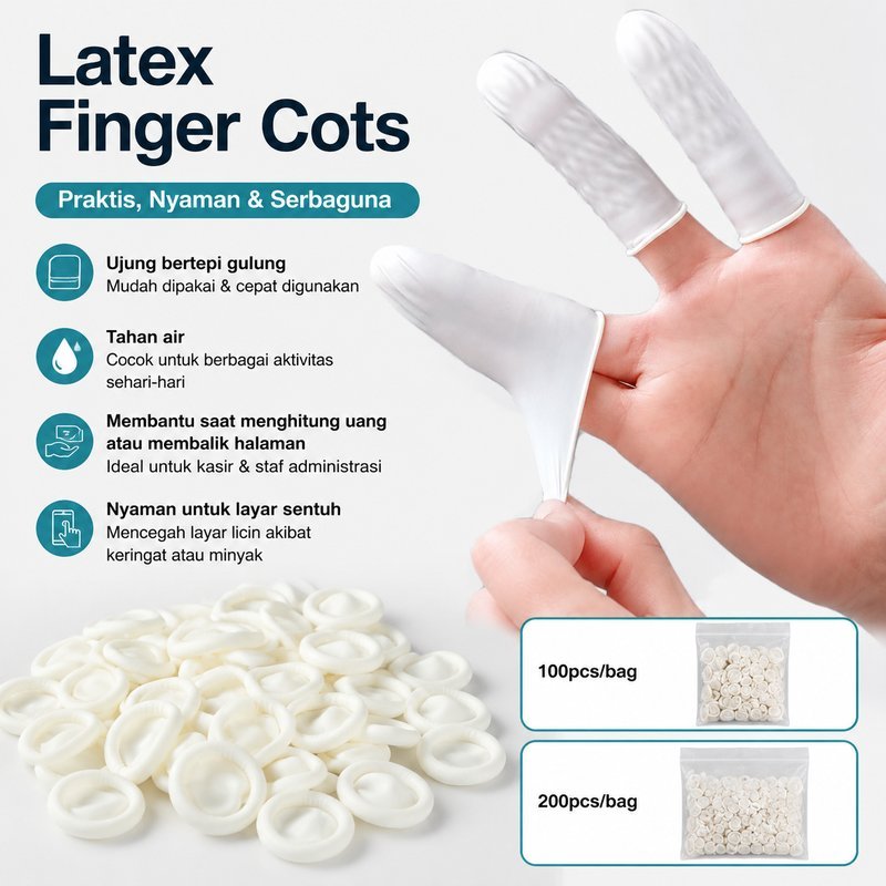 Sarung Jari Latex Putih 100/200 Pcs Anti Slip Anti Statis Untuk Kasir Elastis Menghitung Uang
