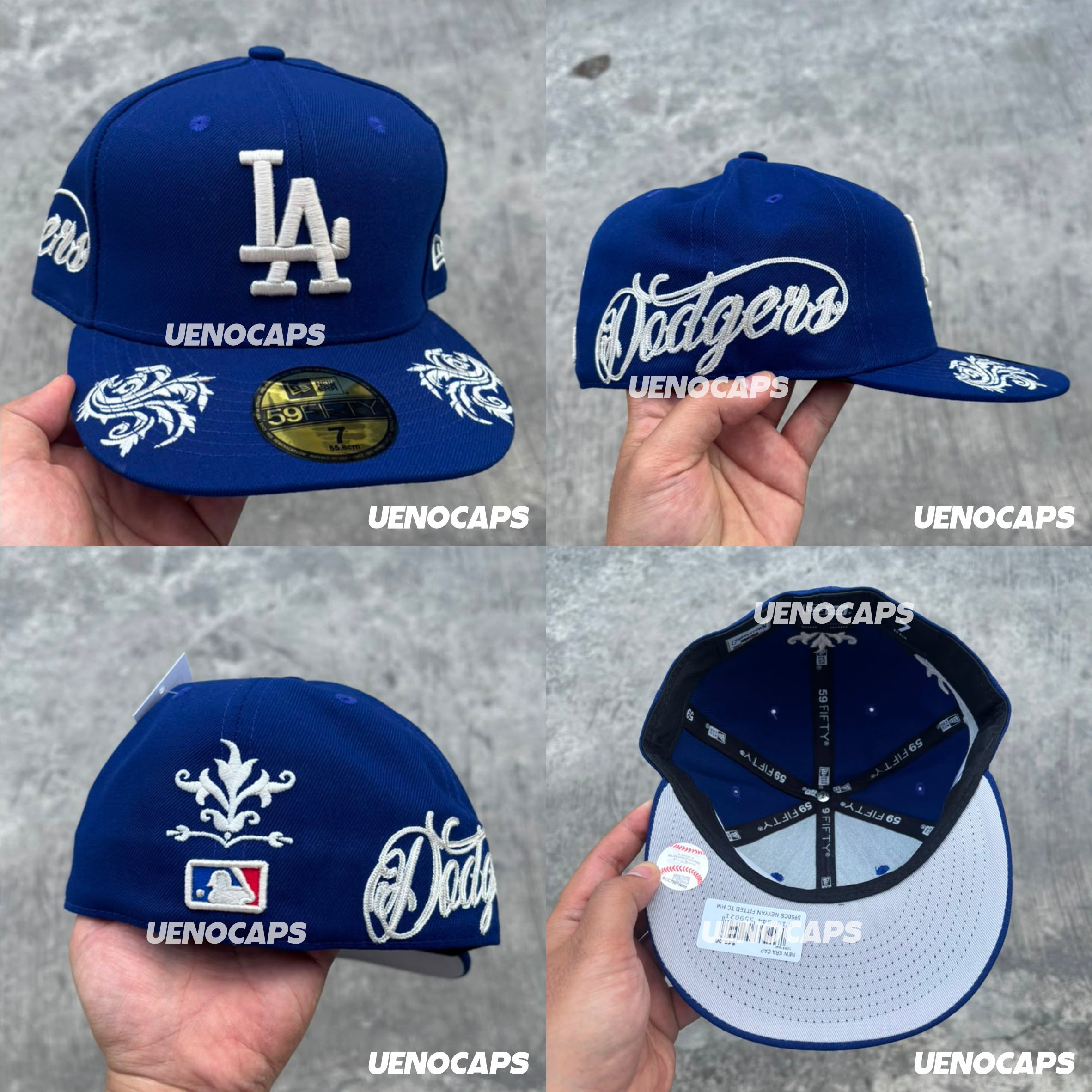 Topi Snapback Fitted Build Up LA Los Angeles Dodgers Blue Font Batik Series Bordir Aksesoris Pria Wa