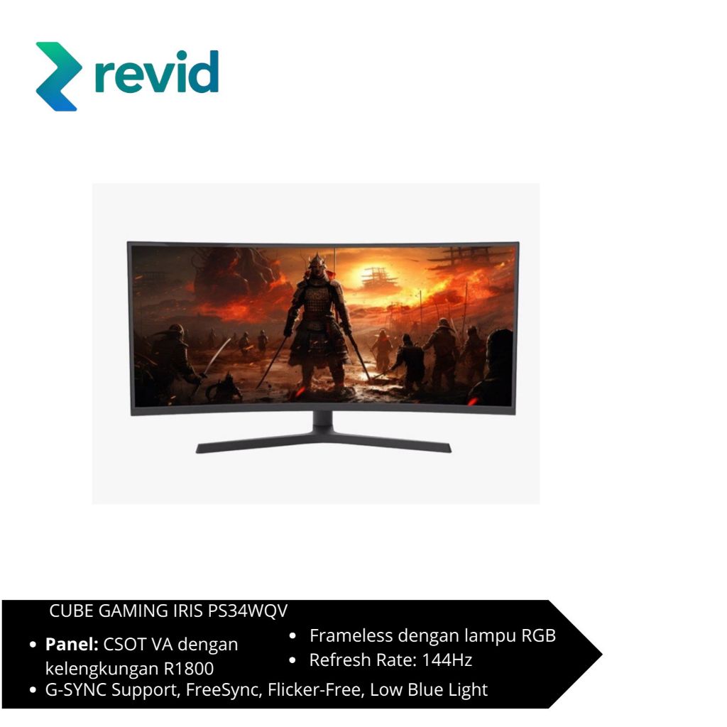 Monitor Gaming Curved CUBE Gaming Iris PS34WQV 144Hz G-SYNC Frameless Hitam